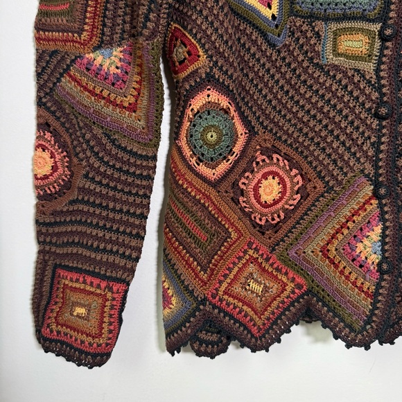 Peruvian Connection Granny Square Patchwork Cardigan Sweater Small Pima RARE - Picture 6 of 10